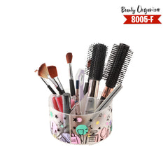 8005 Round Makeup Organizer With Handle for Vanity, Bathroom Counter with 4 Compartment Holder for Skin Care, Makeup Brushes, Lipsticks, Nail Paints and Many More