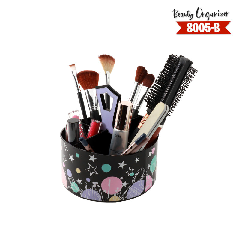 Round Makeup Organizer With Handle for Vanity, Bathroom Counter with 4 Compartment Holder for Skin Care, Makeup Brushes, Lipsticks, Nail Paints and Many More 8005
