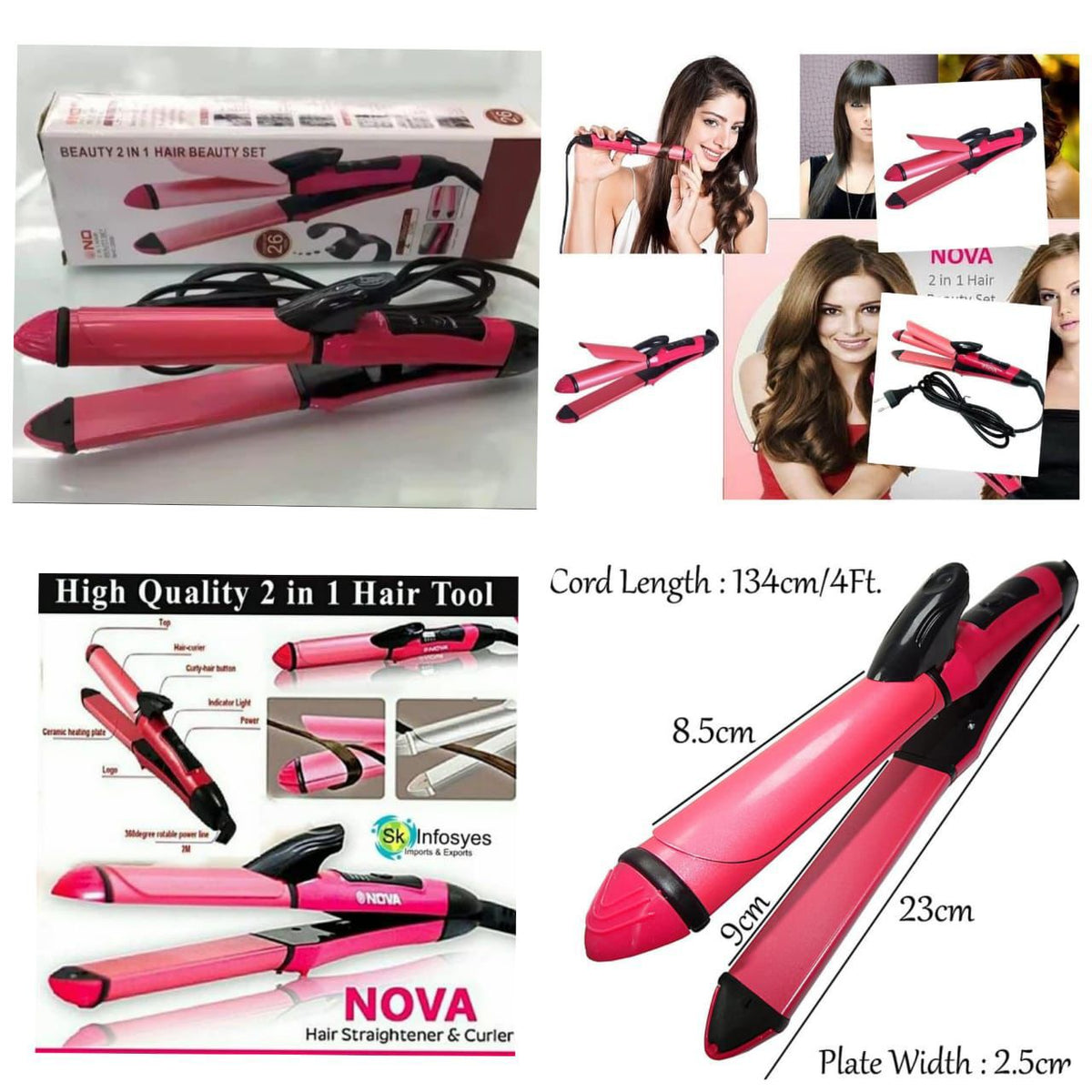 NOVA 2 In 1 Hair Straightener & Curler  Ceramic Hair Styling Iron