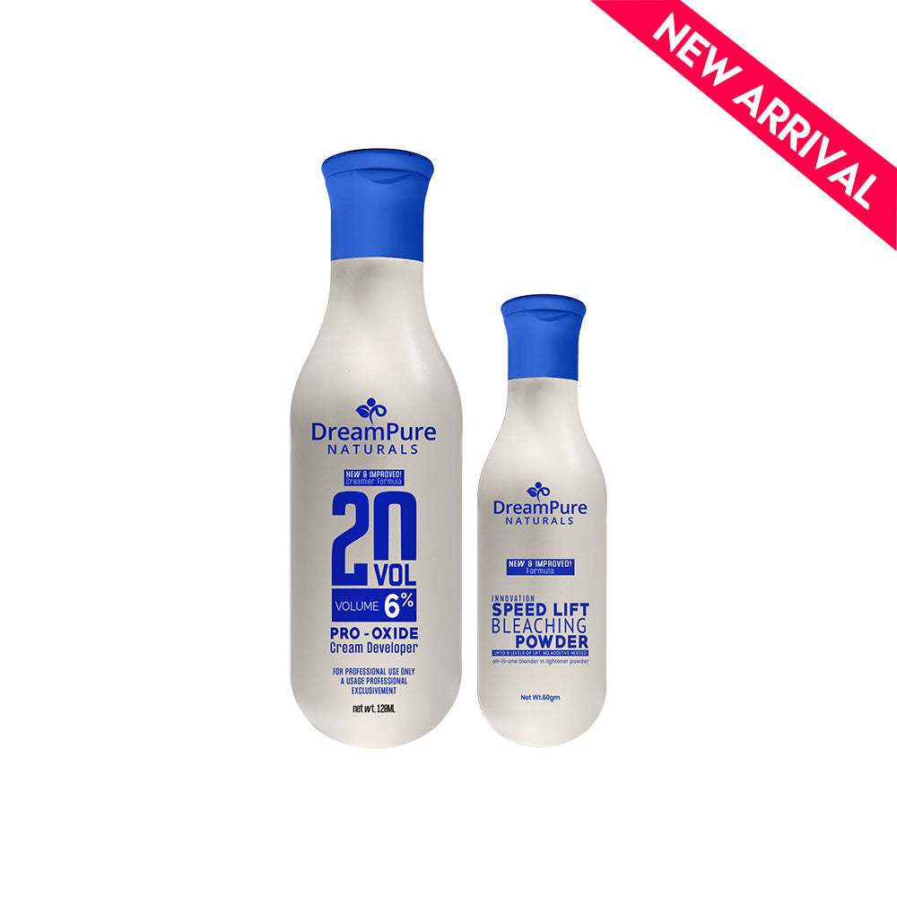 Dream Pure Naturals 20 Vol Pro-Oxide Cream Developer With Speed lift bleaching powder.